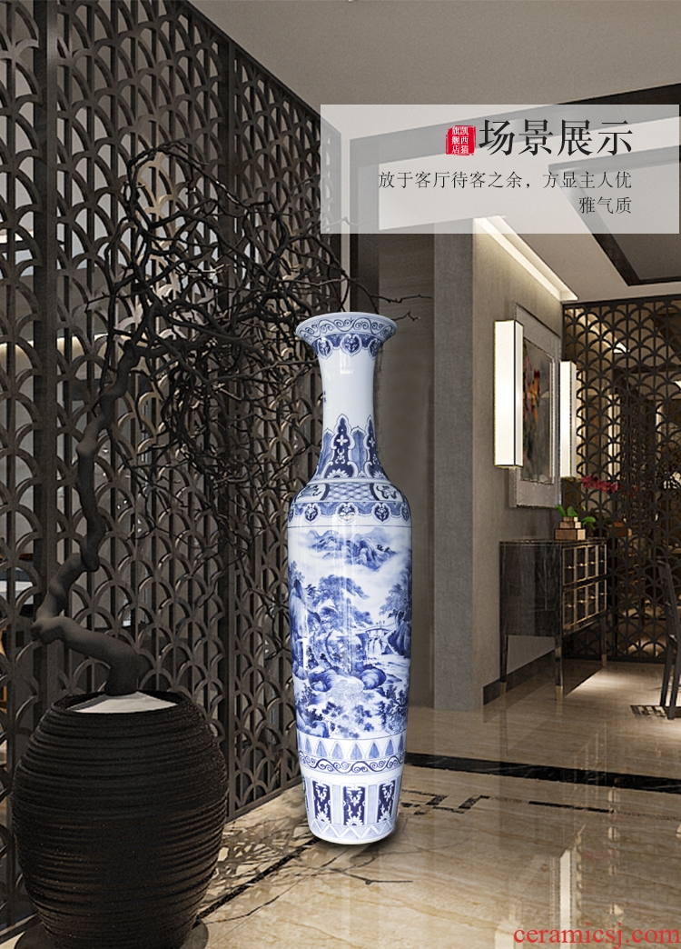 Blue and white porcelain of jingdezhen ceramics hand - made bright future of large vases, modern Chinese style living room decoration furnishing articles