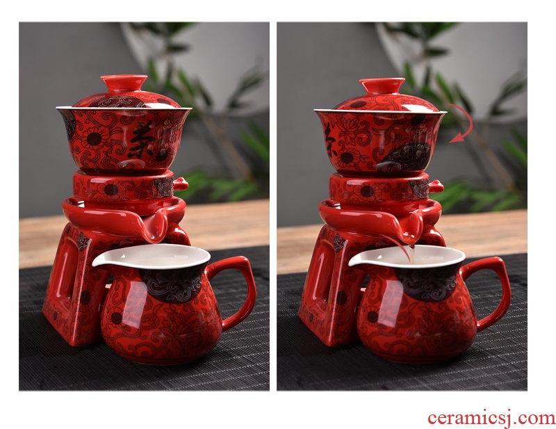 Gorgeous young half automatic kung fu tea set celadon fortunes of household ceramics creative lazy people make tea