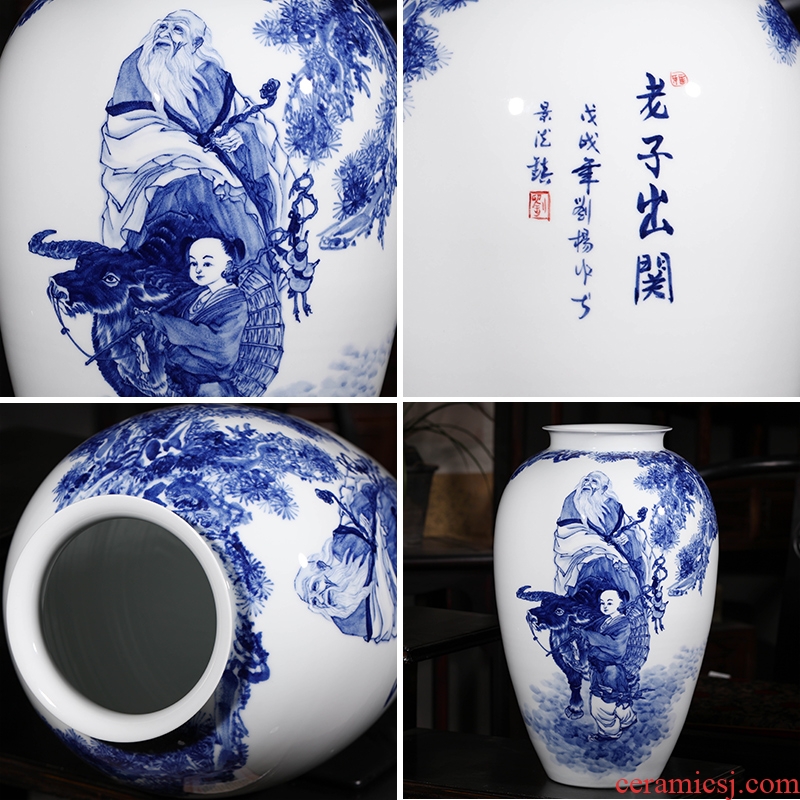 The Master of jingdezhen ceramic hand - made laozi through large blue and white porcelain vases, flower arrangement sitting room home furnishing articles