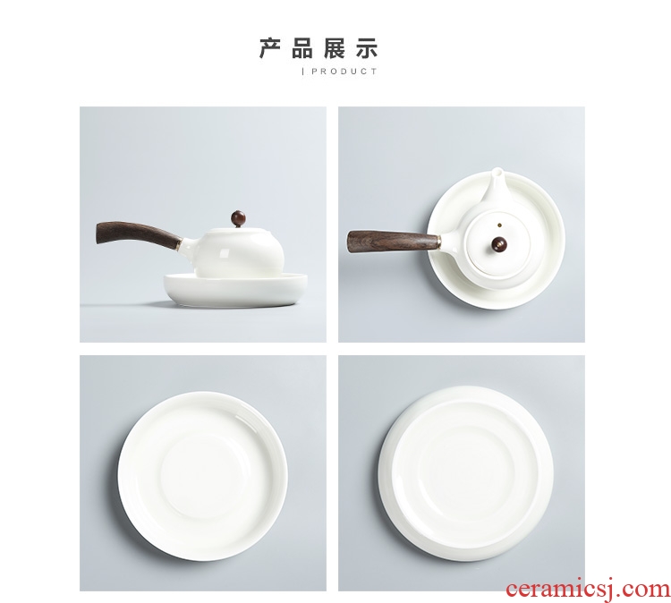 Chen xiang yu, white glazed ceramic teapot with wooden handle, side put the pot of white porcelain single pot of traditional kung fu tea tea gift box