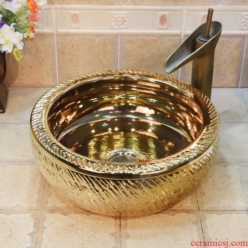 Jingdezhen ceramic lavatory basin stage art basin sink gold - plated waist drum dance knife