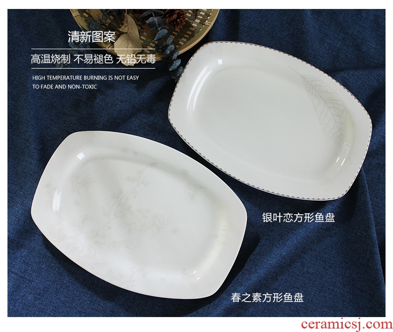 Creative household number fish dish of jingdezhen ceramics tableware can microwave rectangle Chinese dishes simple dishes