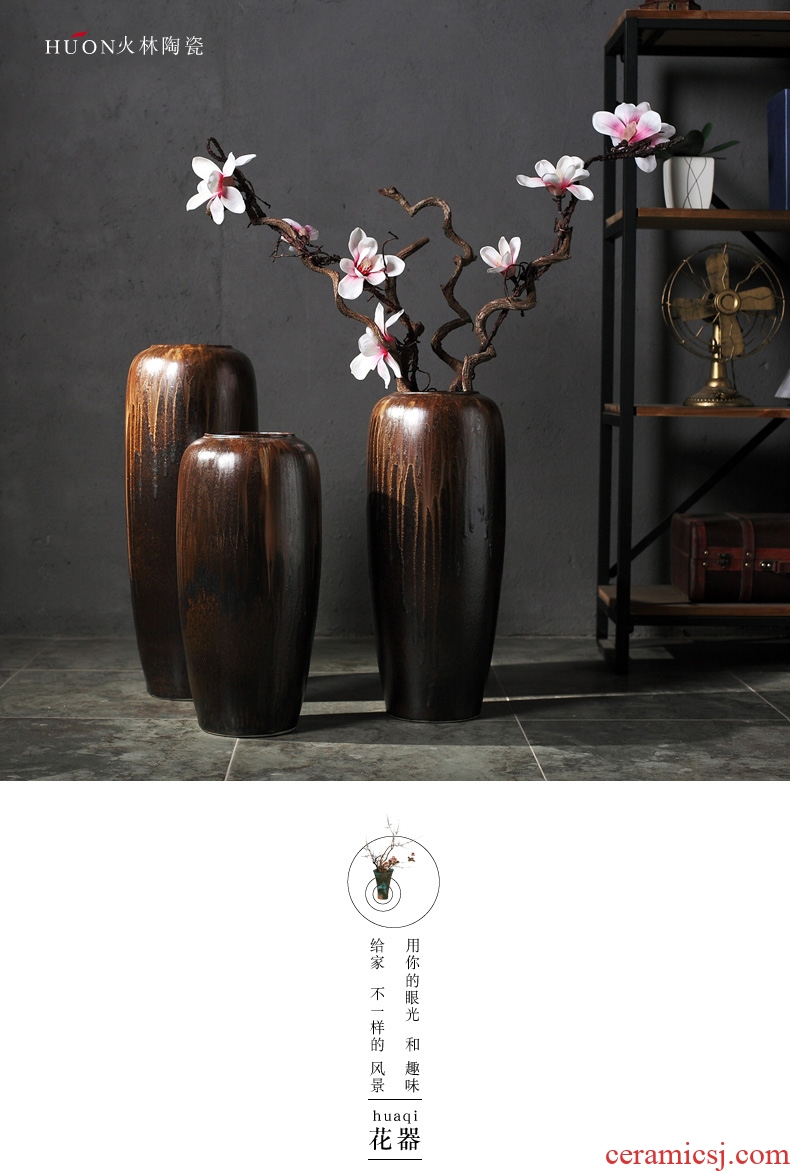 New Chinese style household act the role ofing is tasted grey wood grain ceramic vase furnishing articles large pot flowers, flower arranging furnishing articles sitting room - 566902717793