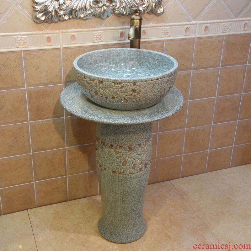 Jingdezhen stage basin, art basin sink basin crack peony pillar three - piece two - piece outfit