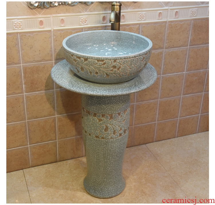 Jingdezhen stage basin, art basin sink basin crack peony pillar three - piece two - piece outfit