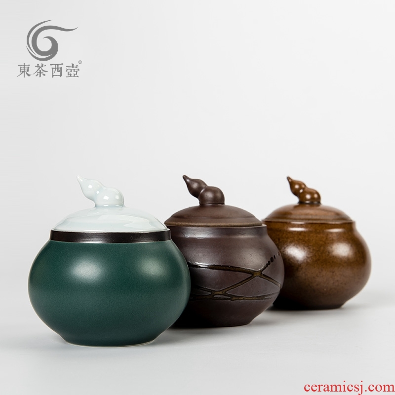 East west pot of ceramic small tea box storage jar airtight jar of puer tea pot lid gourd tea pot trumpet