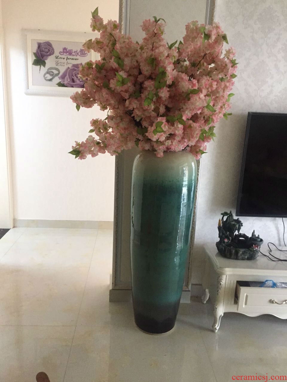 Jingdezhen ceramics of large red vase hotel opening Chinese flower arranging sitting room adornment office furnishing articles - 543535762058