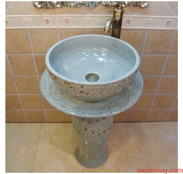 Jingdezhen stage basin, art basin sink basin crack peony pillar three - piece two - piece outfit