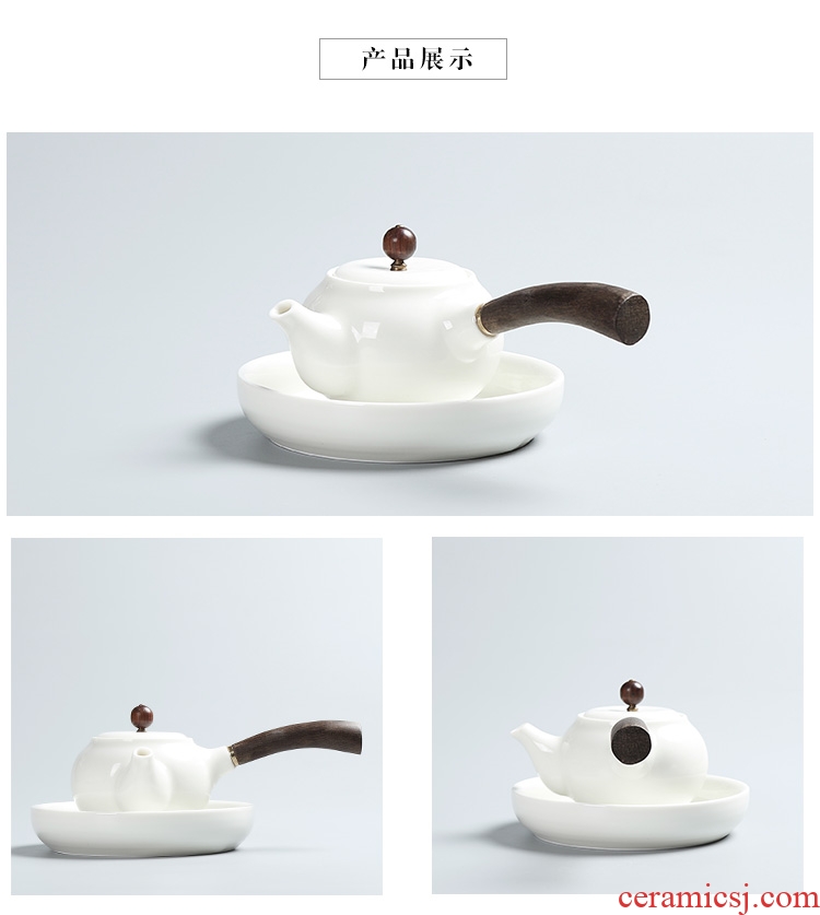 Chen xiang yu, white glazed ceramic teapot with wooden handle, side put the pot of white porcelain single pot of traditional kung fu tea tea gift box