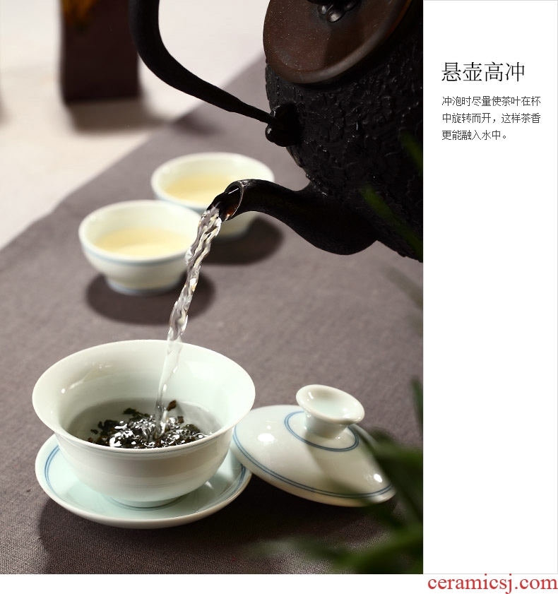 Ultimately responds to jingdezhen blue and white porcelain tureen ceramic cups only three tureen tea bowl hand - made single kung fu tea set