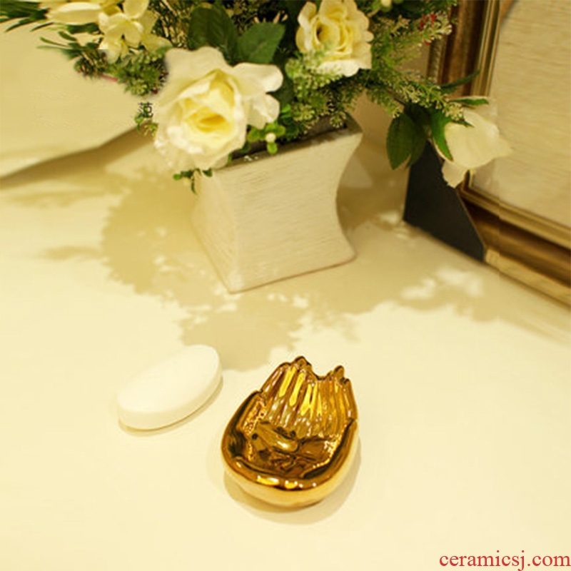 Jingdezhen ceramic art soap box of toilet soap dish place gold bergamot lotus 3977-41 c