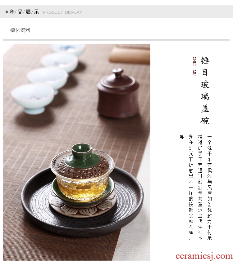 Gorgeous young tureen hand - made ceramic glass only three bowls of ice crack kung fu tea set thickening worship teacup