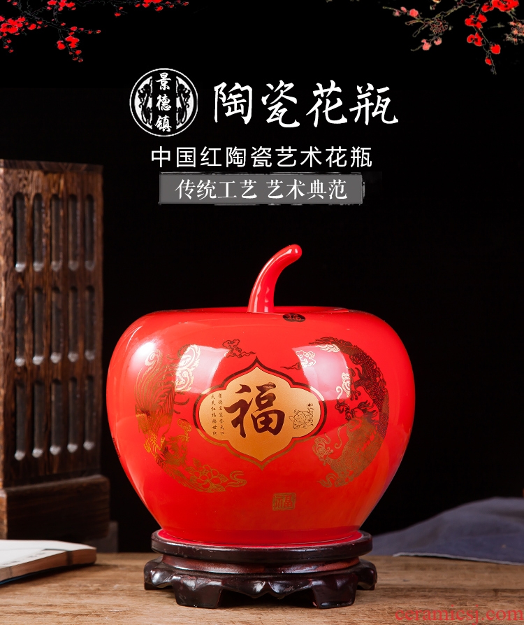 Jingdezhen ceramics lucky Chinese red porcelain vase and furnishing articles sitting room ark, handicraft decorative household items