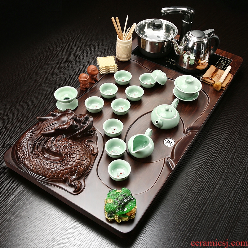 Gorgeous young kung fu tea set tea taking of a complete set of household ceramic tea set tea tray embossed dragon tea tea tray