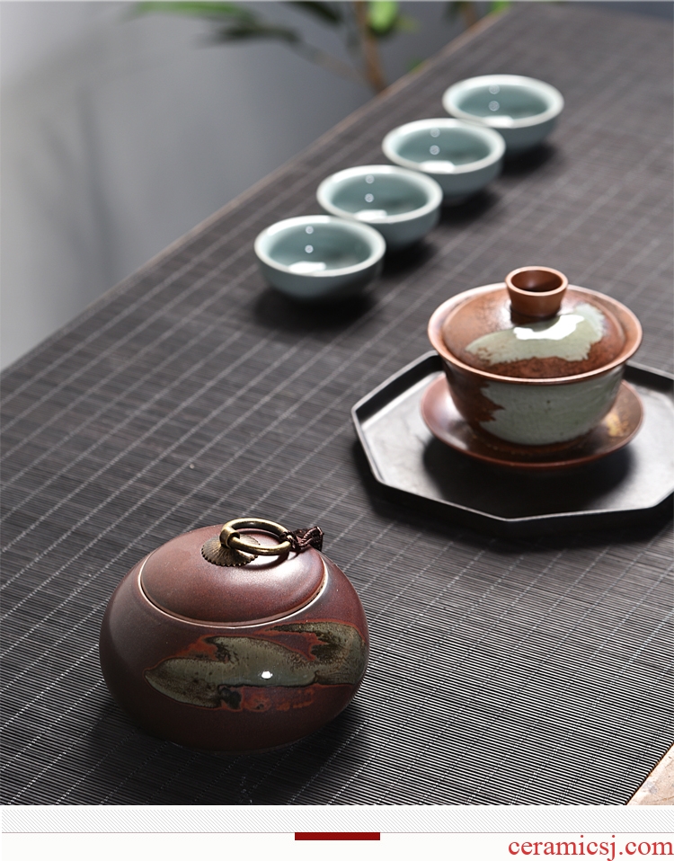 Gorgeous young longquan celadon ceramic tea set portable pu - erh tea storage box storage tanks seal pot large caddy fixings