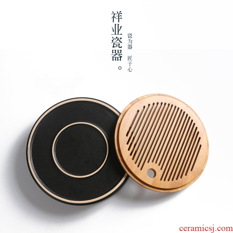 Auspicious industry ceramic Japanese kung fu tea tea tray circle size bamboo office water dry blister tray