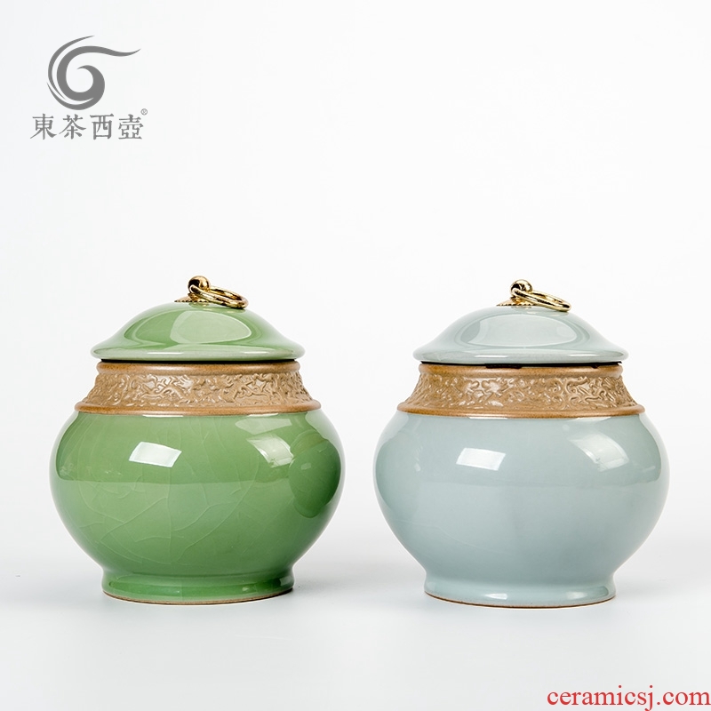 East west tea pot of ceramic pot large puer tea pot shengchan dui caddy fixings large green POTS sealed as cans elder brother up