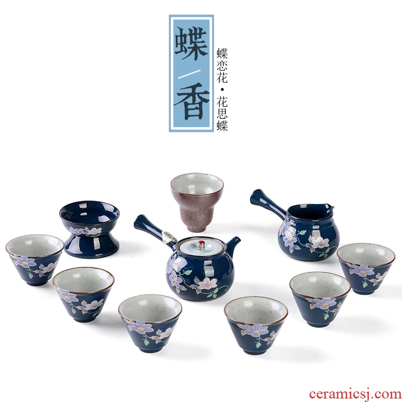 Japanese style restoring ancient ways of ceramic tea set suit household kung fu tea set contracted side put the pot of tea gift box of a complete set of cups