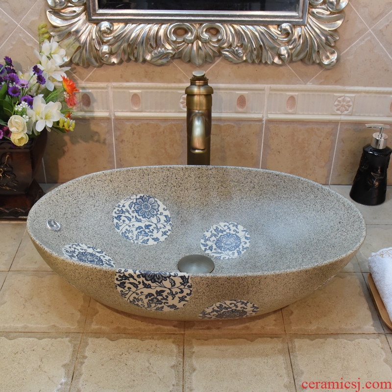 Jingdezhen ceramic lavatory basin basin sink art stage double elliptical put lotus flower POTS overflowing