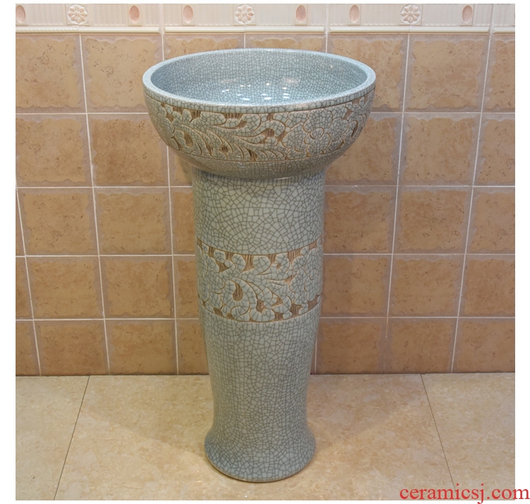 Jingdezhen stage basin, art basin sink basin crack peony pillar three - piece two - piece outfit