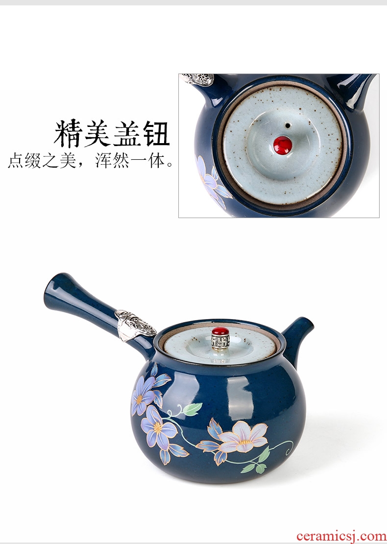 Japanese style restoring ancient ways of ceramic tea set suit household kung fu tea set contracted side put the pot of tea gift box of a complete set of cups