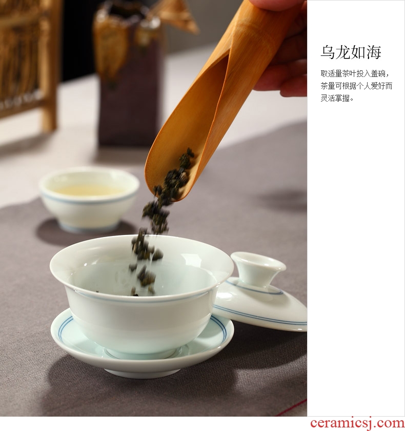 Ultimately responds to jingdezhen blue and white porcelain tureen ceramic cups only three tureen tea bowl hand - made single kung fu tea set