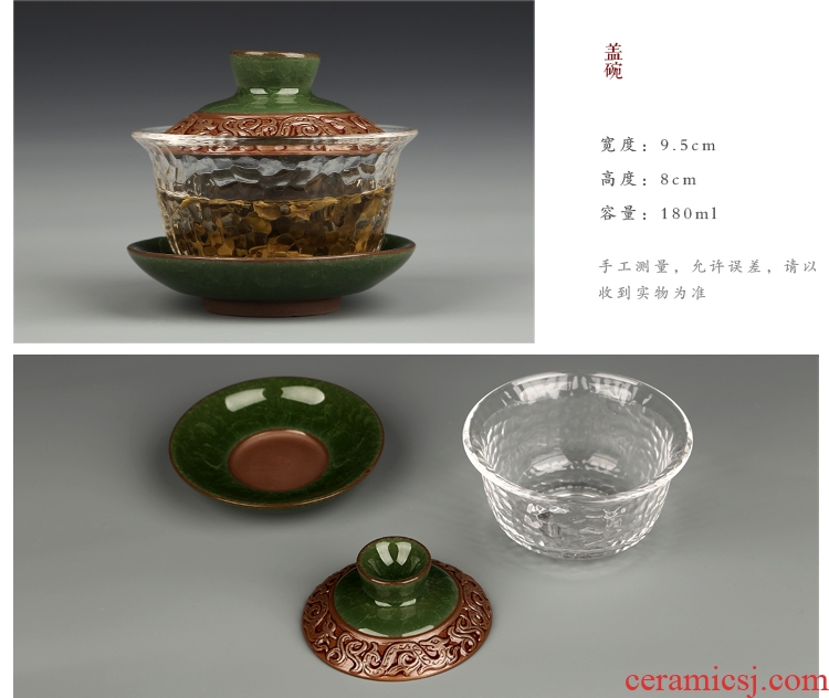 Gorgeous young tureen hand - made ceramic glass only three bowls of ice crack kung fu tea set thickening worship teacup