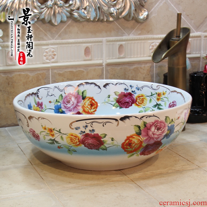 Jingdezhen ceramic new Mediterranean basin art rose on the face basin sink basin