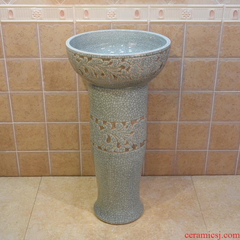 Jingdezhen stage basin, art basin sink basin crack peony pillar three - piece two - piece outfit