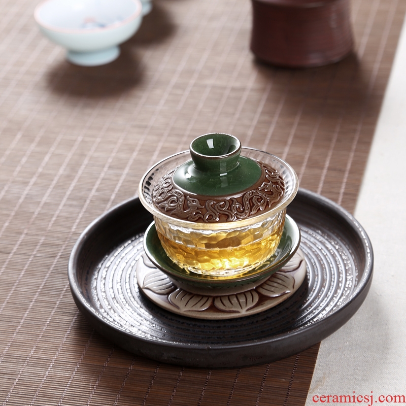 Gorgeous young tureen hand - made ceramic glass only three bowls of ice crack kung fu tea set thickening worship teacup