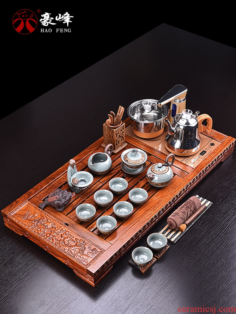 HaoFeng kung fu tea set of a complete set of ceramic tea set automatic four unity hua limu tea tray was suit household electric heating furnace