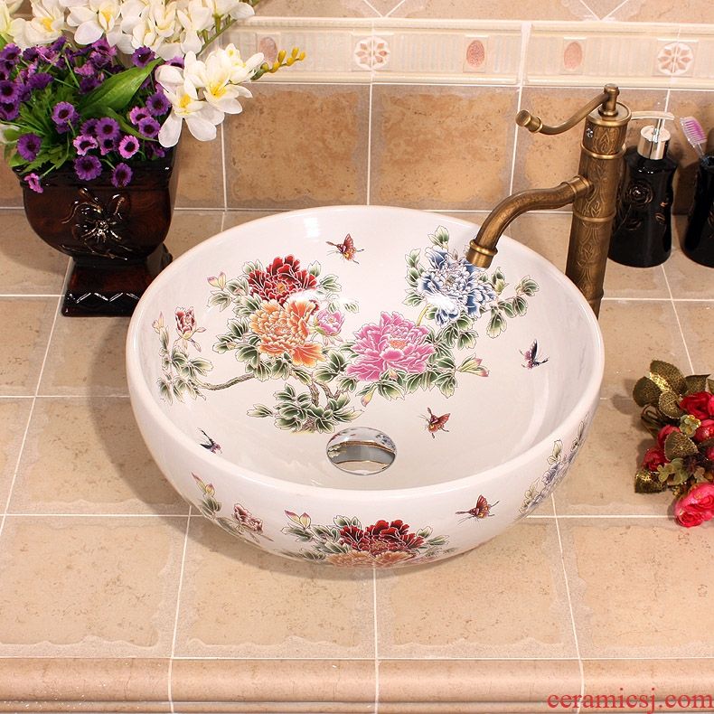 Jingdezhen ceramic lavatory basin basin art on the sink basin water white riches and honor peony