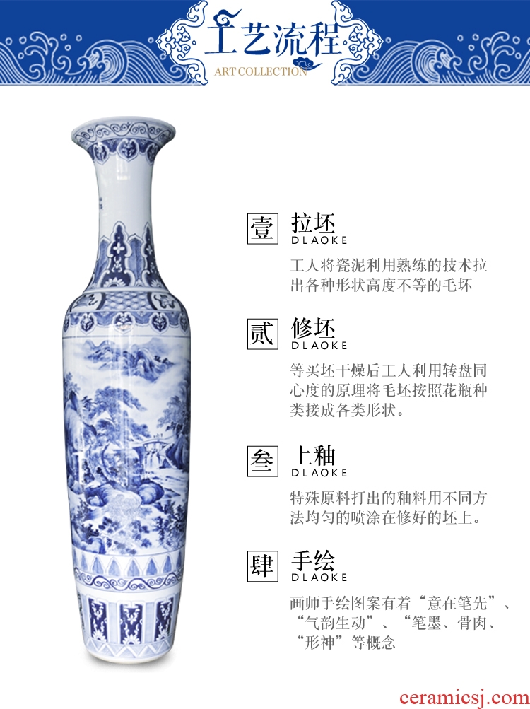 Blue and white porcelain of jingdezhen ceramics hand - made bright future of large vases, modern Chinese style living room decoration furnishing articles