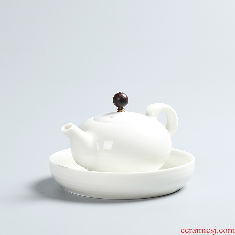 Chen xiang yu, white glazed ceramic teapot with wooden handle, side put the pot of white porcelain single pot of traditional kung fu tea tea gift box