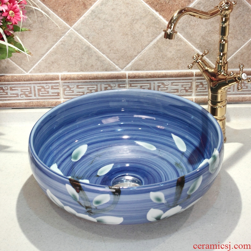 Jingdezhen ceramic art basin lavatory basin sink basin up blue glaze demand water basin