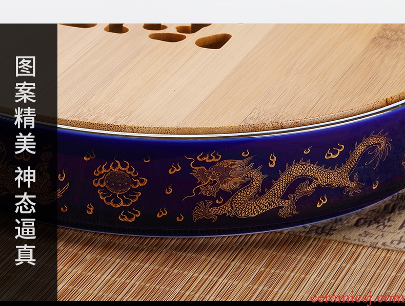 Cloud Cloud embedded Chinese style household bamboo ground ceramic round tea table kung fu tea water tray