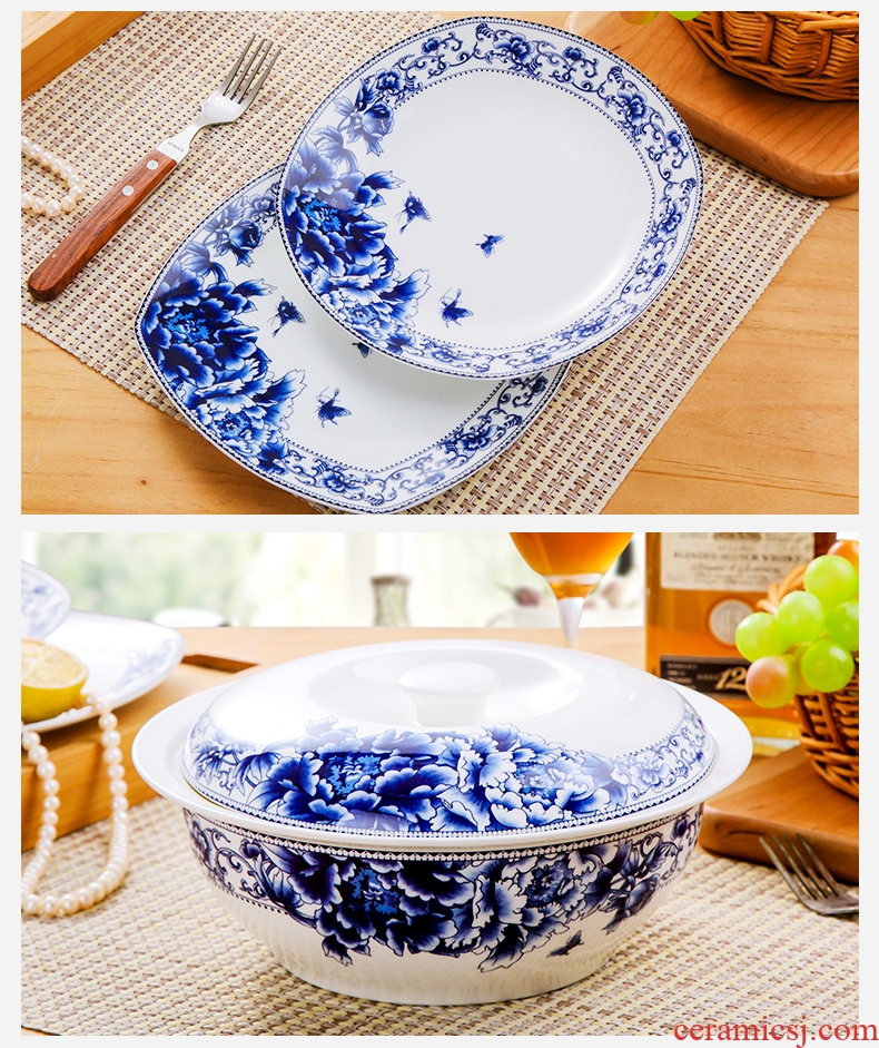 The Red leaves of jingdezhen ceramic tableware suit ipads porcelain bowl chopsticks in Chinese dishes of blue and white porcelain glaze porcelain butterfly orchid