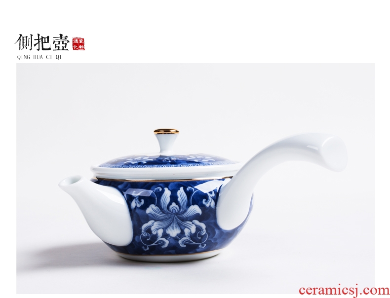 Bin, high - end household kung fu tea set of blue and white porcelain of a complete set of creative ceramic teapot teacup tea gift porcelain