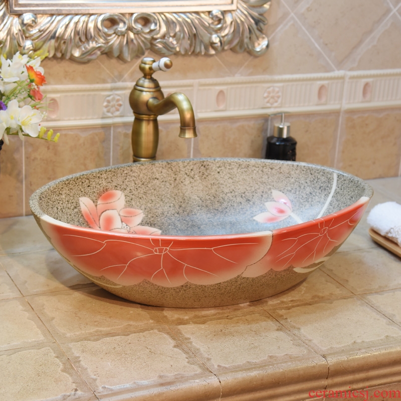Jingdezhen ceramic lavatory basin basin sink art stage basin basin oval bottom red lotus POTS