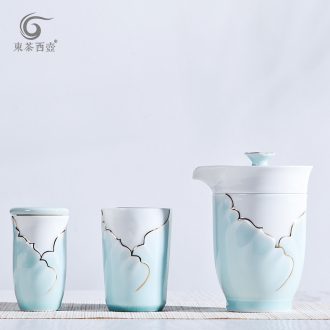 East west pot of creative a pot of tea cup travel 2 suit single portable tea if celadon ceramic crack cup