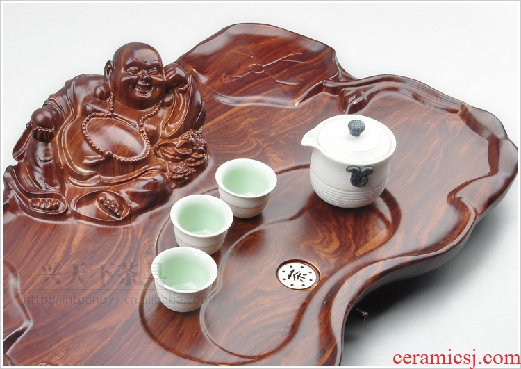 Four - walled yard ceramic kung fu tea set tea tray was solid wood tea saucer dish of tea sea contracted household bamboo drainage