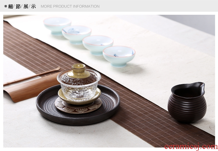 Gorgeous young tureen hand - made ceramic glass only three bowls of ice crack kung fu tea set thickening worship teacup