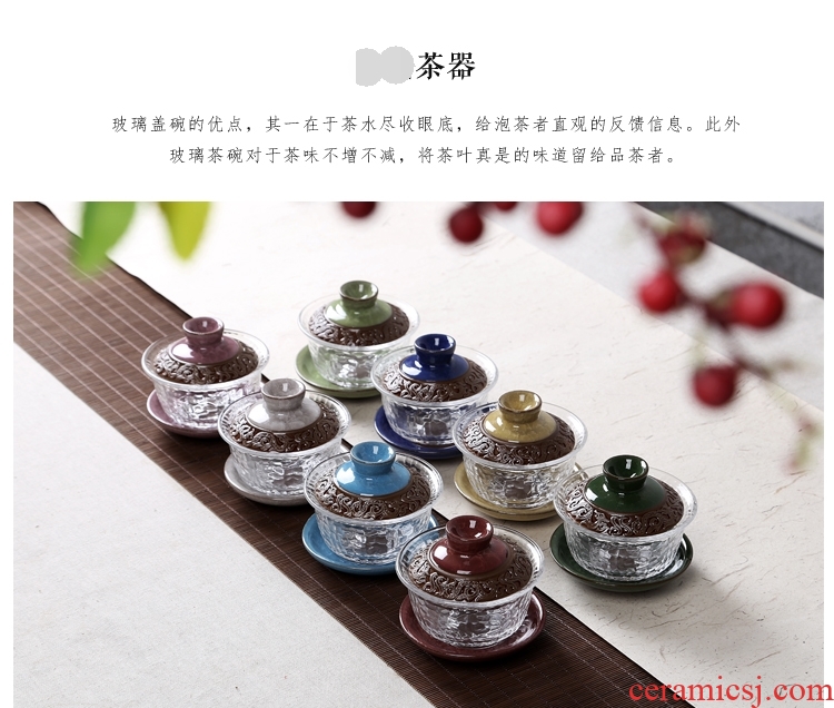 Gorgeous young tureen hand - made ceramic glass only three bowls of ice crack kung fu tea set thickening worship teacup