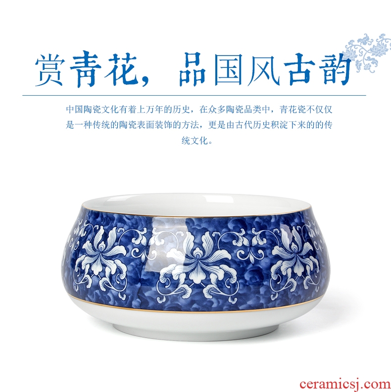 Tao ancient spring and autumn period, the new blue and white porcelain ceramic tea cups to wash bath kung fu tea accessories hydroponic flower pot size