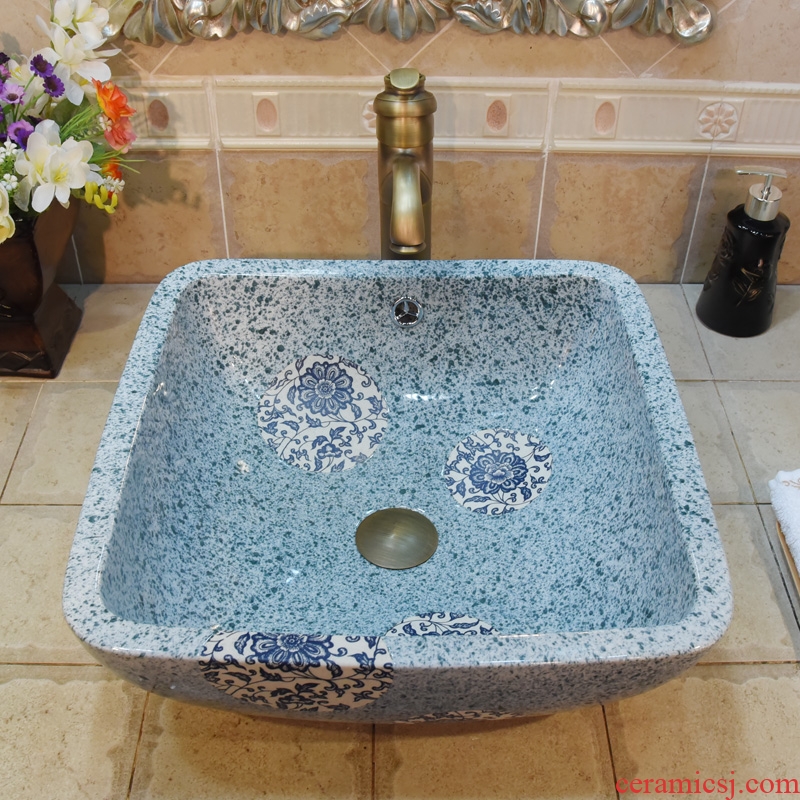 Jingdezhen ceramic lavatory basin basin sink art stage double surplus water square, green and blue tie