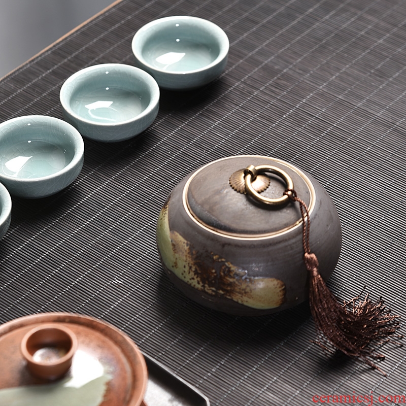 Gorgeous young longquan celadon ceramic tea set portable pu - erh tea storage box storage tanks seal pot large caddy fixings