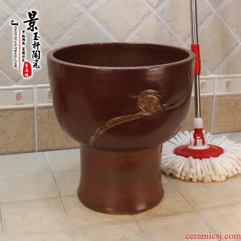 Jingdezhen ceramic art mop pool carved retro pond water birds mop pool mop bucket mop pool