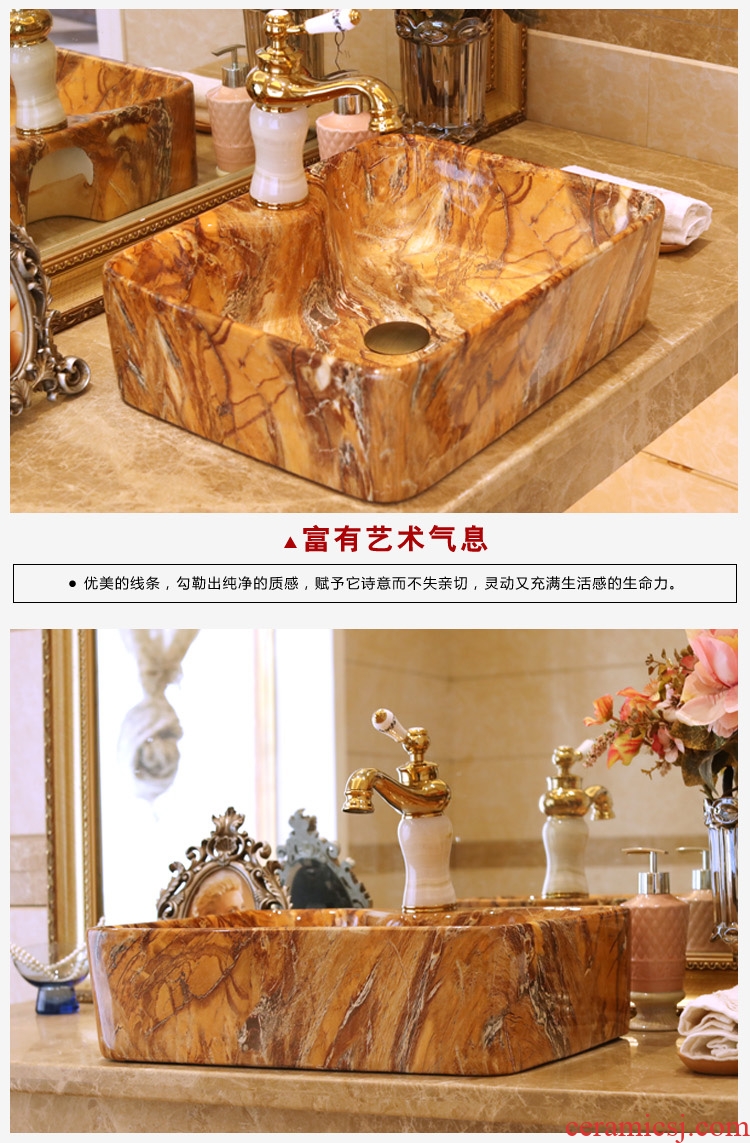 Jingdezhen ceramic stage basin to the lavatory basin art imitation marble square has a tap hole 324 d 4