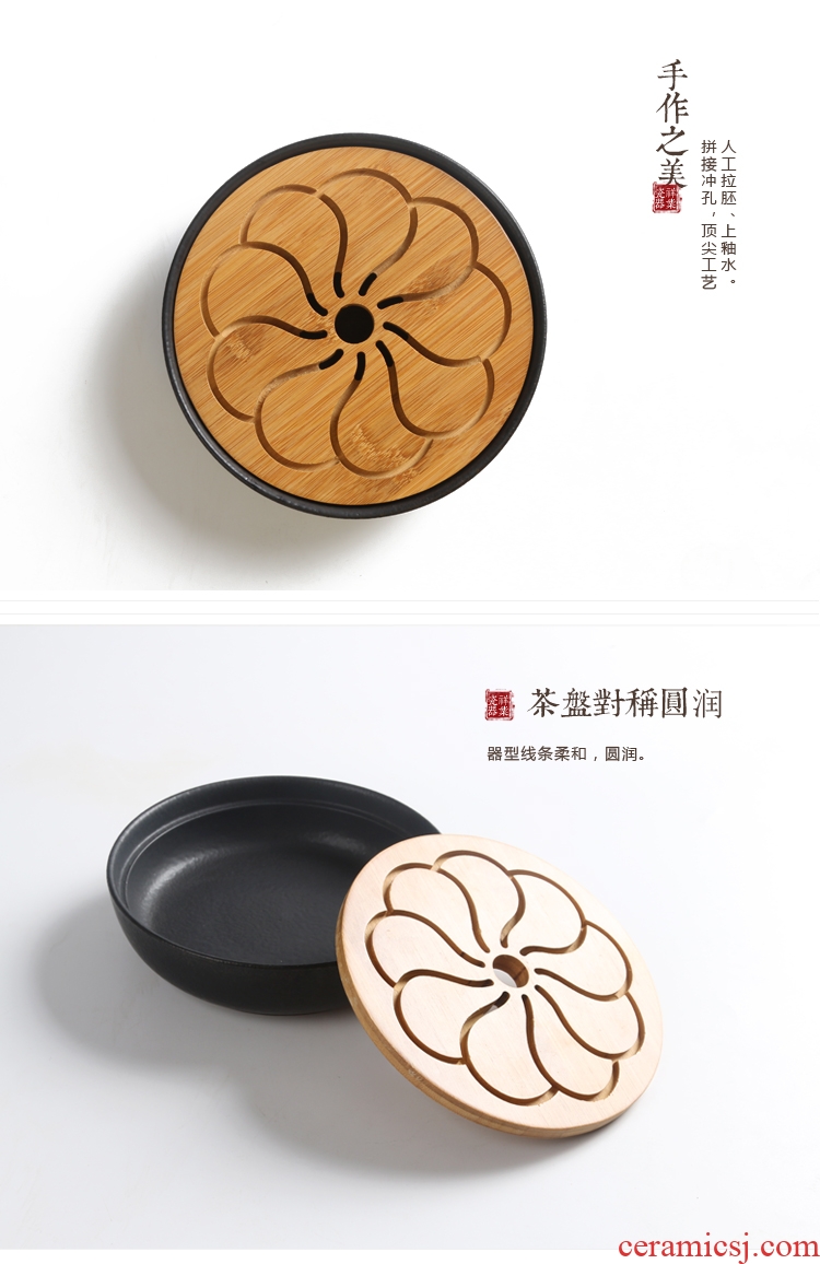 Auspicious industry ceramic Japanese kung fu tea tea tray circle size bamboo office water dry blister tray