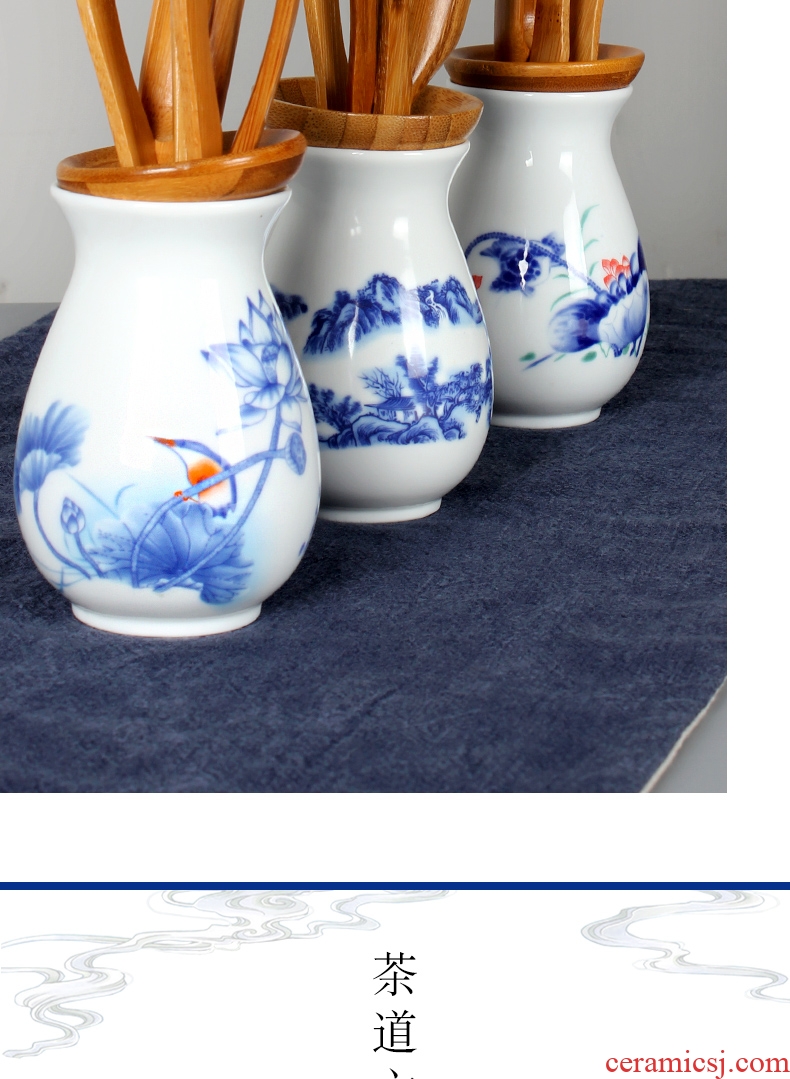 Special tea six gentleman 's suit ceramic kung fu tea set with parts blue and white porcelain tea art furnishing articles bamboo tea sets